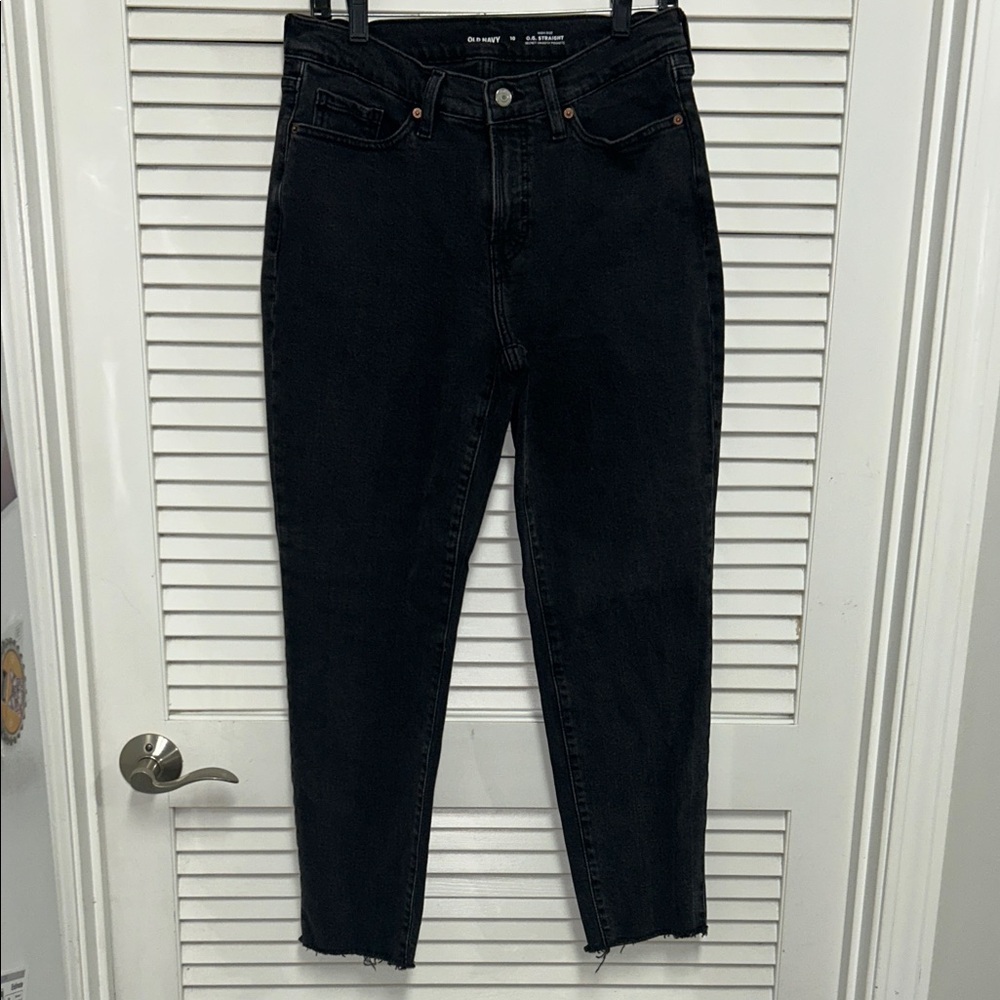 Old Navy High Rise OG Straight Raw Hem Washed Black Jeans